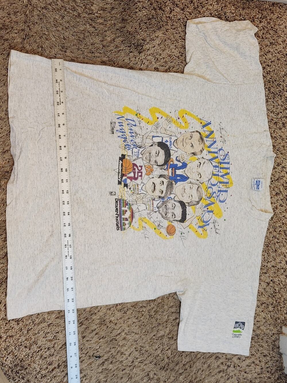 Vintage 90s Denver Nuggets Shirt Men XL Gray Silver Anniversary Salem Cartoon